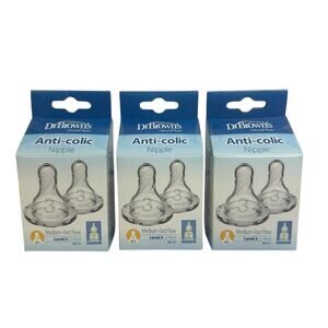 Dr Browns Narrow Medium Level 3 Flow Nipples 2 Pack 6-9 Months Lot of 3 Packs